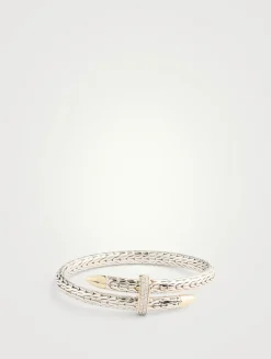 Spear 14K Gold And Silver Bypass Flex Cuff Bracelet With Pavé Diamonds