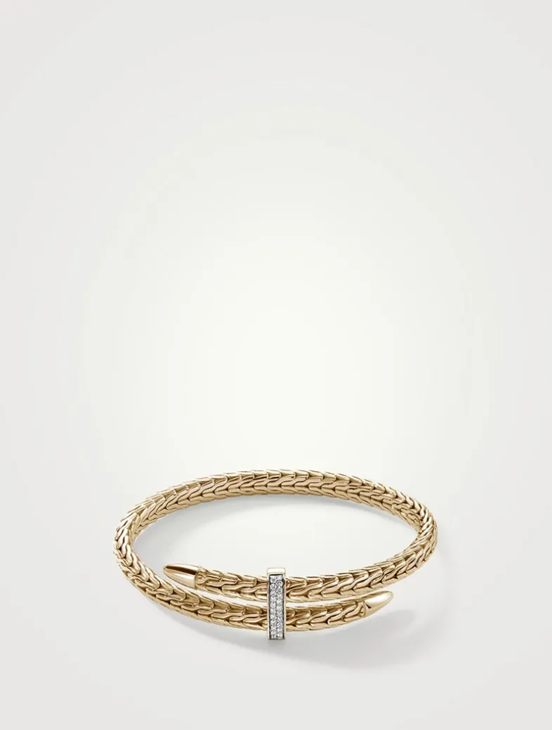 Spear 14K Gold Bypass Flex Cuff Bracelet With Pavé Diamonds