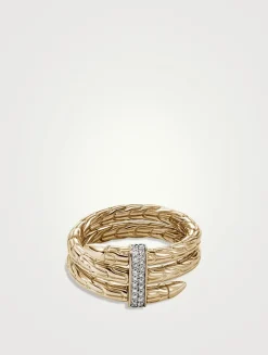 Spear 14K Gold Double Wrap Ring With Pavé Diamonds