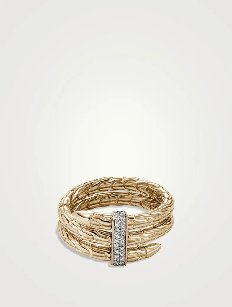 Spear 14K Gold Double Wrap Ring With Pavé Diamonds