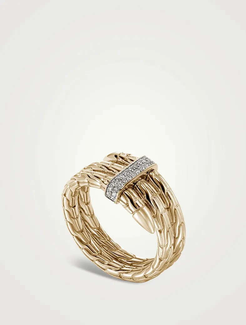 Spear 14K Gold Double Wrap Ring With Pavé Diamonds