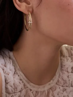 Spear 14K Gold Hoop Earrings With Pavé Diamonds