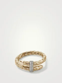 Spear 14K Gold Single Wrap Ring With Pavé Diamonds
