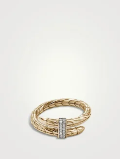 Spear 14K Gold Single Wrap Ring With Pavé Diamonds