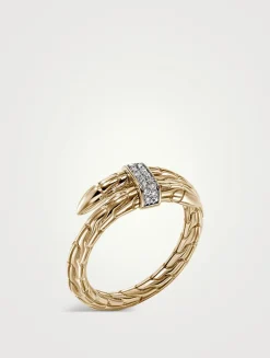 Spear 14K Gold Single Wrap Ring With Pavé Diamonds