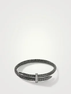 Spear Silver Bypass Flex Cuff Bracelet With Black Rhodium And Pavé Diamonds