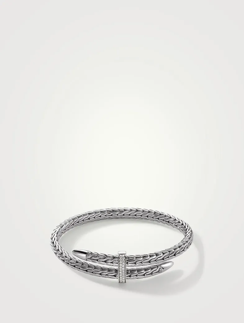 Spear Silver Bypass Flex Cuff Bracelet With Pavé Diamonds