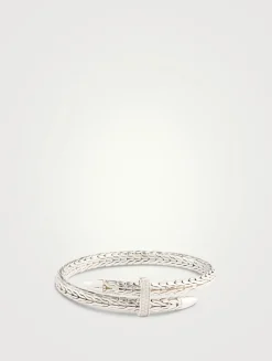 Spear Silver Bypass Flex Cuff Bracelet With Pavé Diamonds