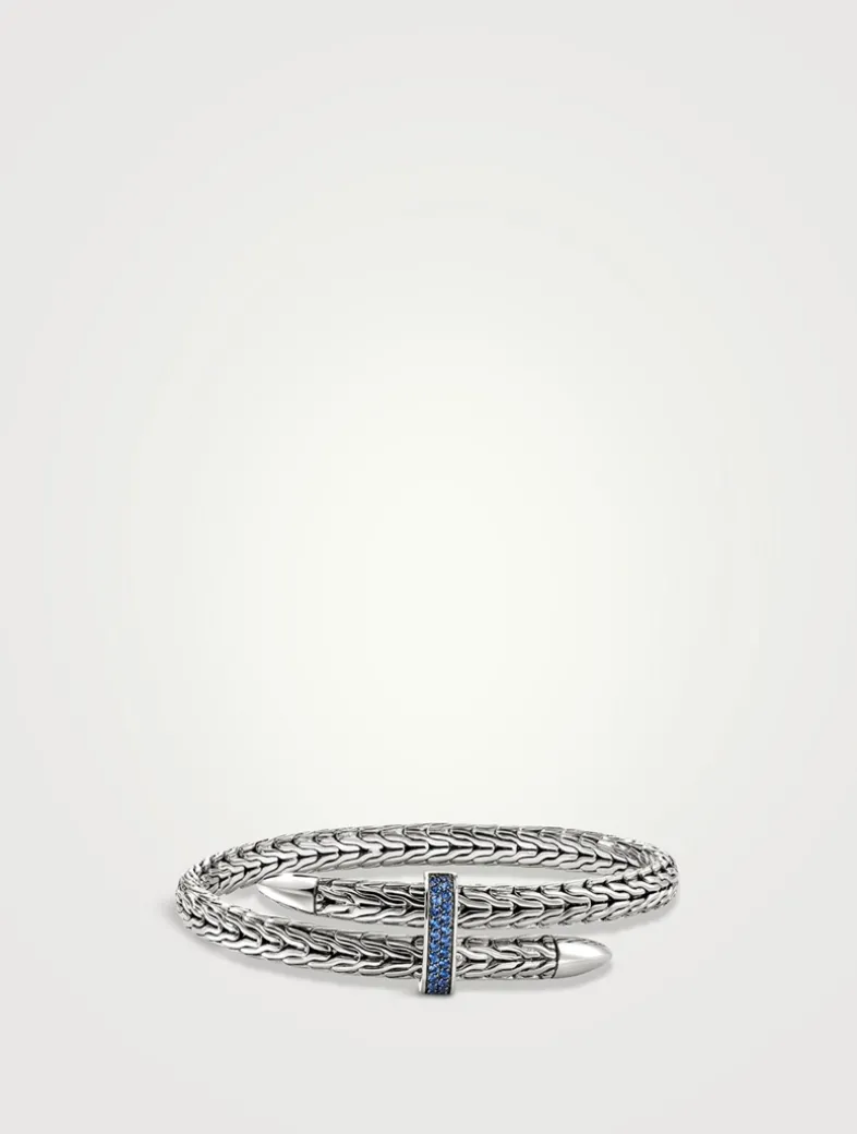 Spear Silver Bypass 5.5mm Flex Cuff With Blue Sapphire