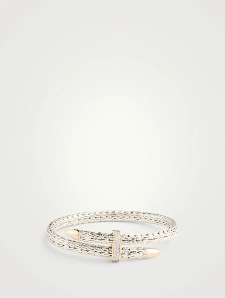 Spear Sterling Silver And Gold Flex Cuff With Diamonds