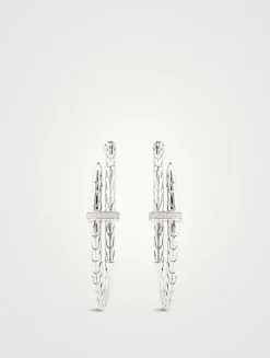 Spear Sterling Silver Hoop Earrings With Diamonds