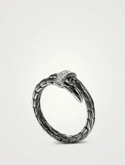 Spear Sterling Silver Single Wrap Ring With Pavé Diamonds