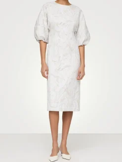 Speckled Glaze Jacquard Puff-Sleeve Dress