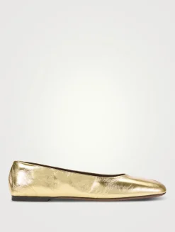 Square Metallic Leather Ballet Flats