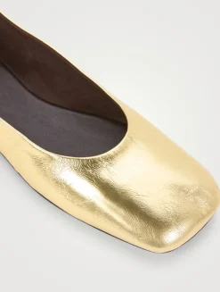 Square Metallic Leather Ballet Flats