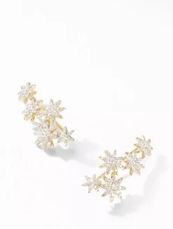 Starburst Climber Earrings In 18k Yellow Gold With Full Pavé Diamonds