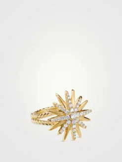Starburst Ring In 18k Yellow Gold With Pavé Diamonds