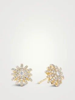 Starburst Stud Earrings In 18k Yellow Gold With Full Pavé Diamonds