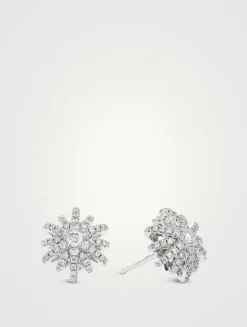Starburst Stud Earrings In 18k White Gold With Full Pavé Diamonds