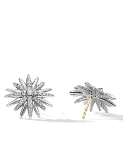 Starburst Stud Earrings In Sterling Silver With Pavé Diamonds