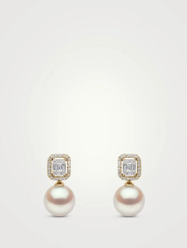 Starlight 18K Gold South Sea Pearl Earrings With Diamonds