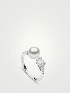 Starlight 18K White Gold Akoya Pearl Ring With Diamonds