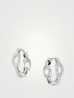 Stax Chain Link Huggie Hoop Earrings In 18k White Gold With Pavé Diamonds