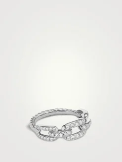 Stax Chain Link Ring In 18k White Gold With Pavé Diamonds