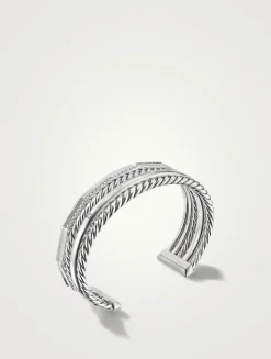 Stax Five Row Cuff Bracelet In Sterling Silver With Diamonds