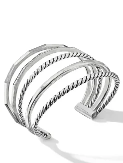 Stax Five Row Cuff Bracelet In Sterling Silver With Diamonds