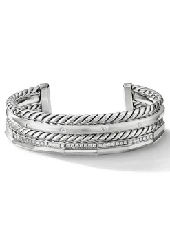 Stax Five Row Cuff Bracelet In Sterling Silver With Diamonds