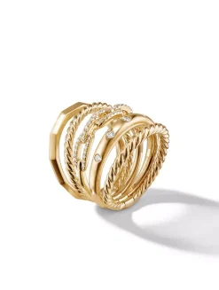 Stax Five Row Ring In 18k Yellow Gold With Pavé Diamonds