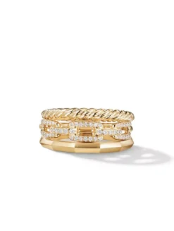 Stax Three Row Ring In 18k Yellow Gold With Pavé Diamonds