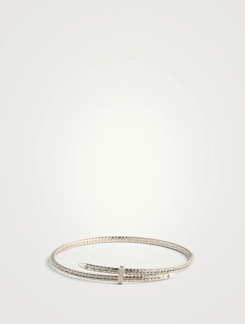 Sterling Silver Spear Coil Choker Necklace With Diamonds