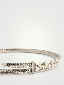 Sterling Silver Spear Coil Choker Necklace With Diamonds