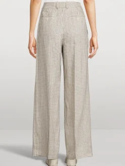 Straight-Leg Trousers in Check Print