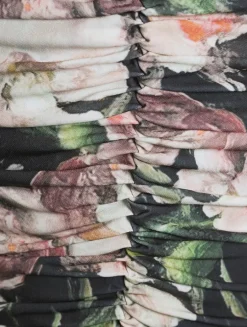 Strapless Shirred Dress In Floral Print