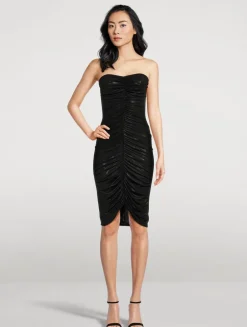 Strapless Shirred Midi Dress