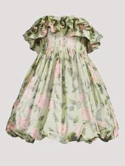 Strapless Silk Mini Dress In English Rose Chine Print