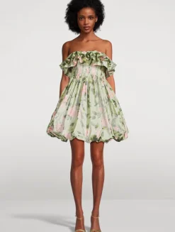 Strapless Silk Mini Dress In English Rose Chine Print