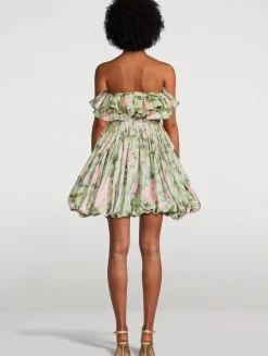 Strapless Silk Mini Dress In English Rose Chine Print