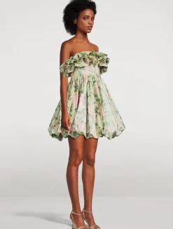 Strapless Silk Mini Dress In English Rose Chine Print