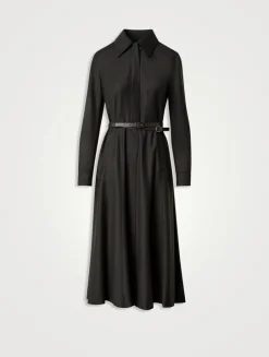 Stretch Wool Flannel Midi Dress