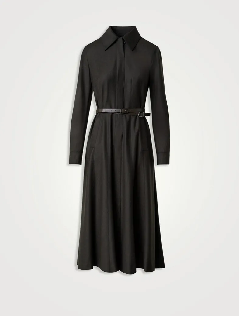 Stretch Wool Flannel Midi Dress