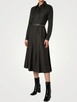 Stretch Wool Flannel Midi Dress