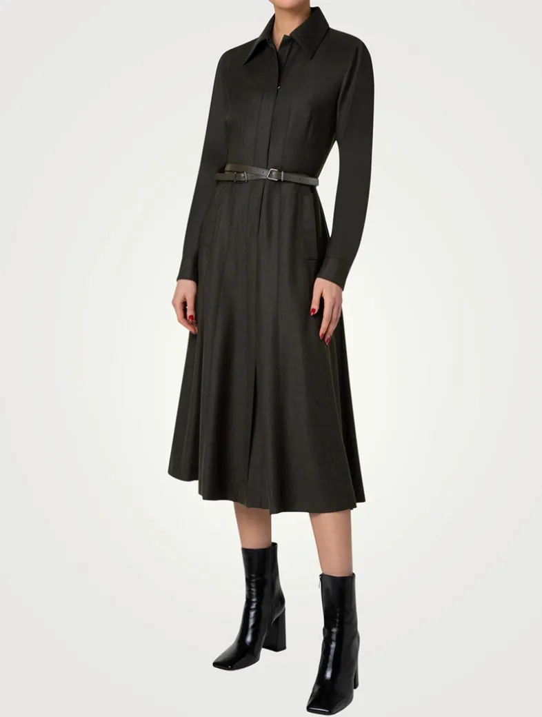 Stretch Wool Flannel Midi Dress