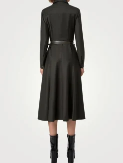 Stretch Wool Flannel Midi Dress