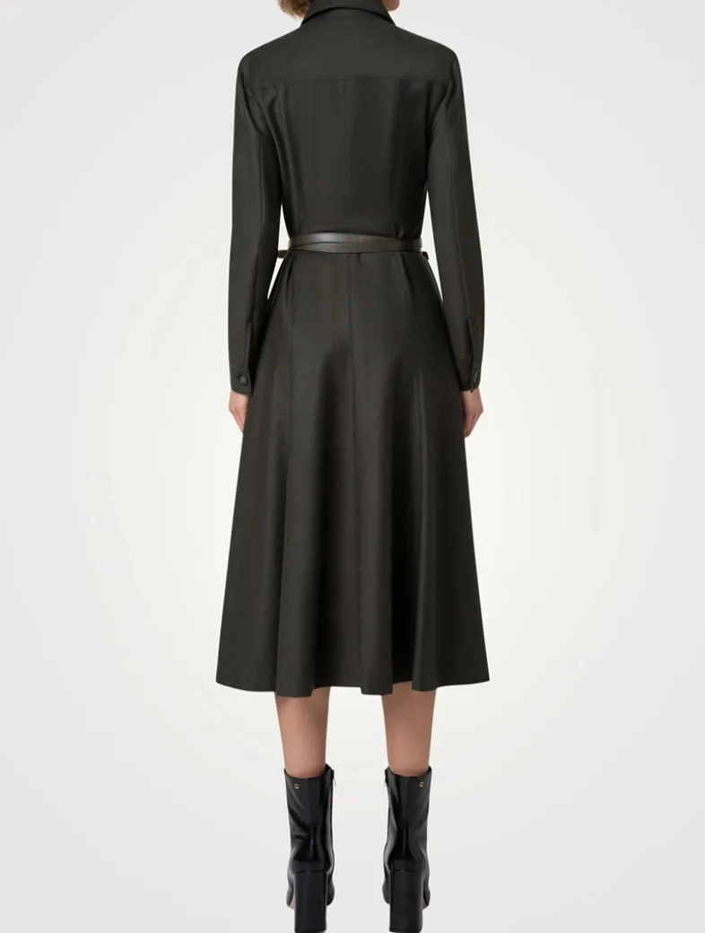 Stretch Wool Flannel Midi Dress