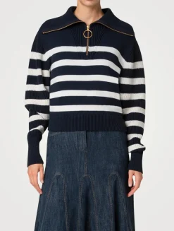 Stripe Jacquard Polo Sweater