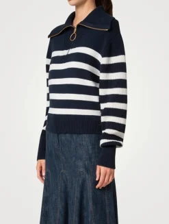 Stripe Jacquard Polo Sweater
